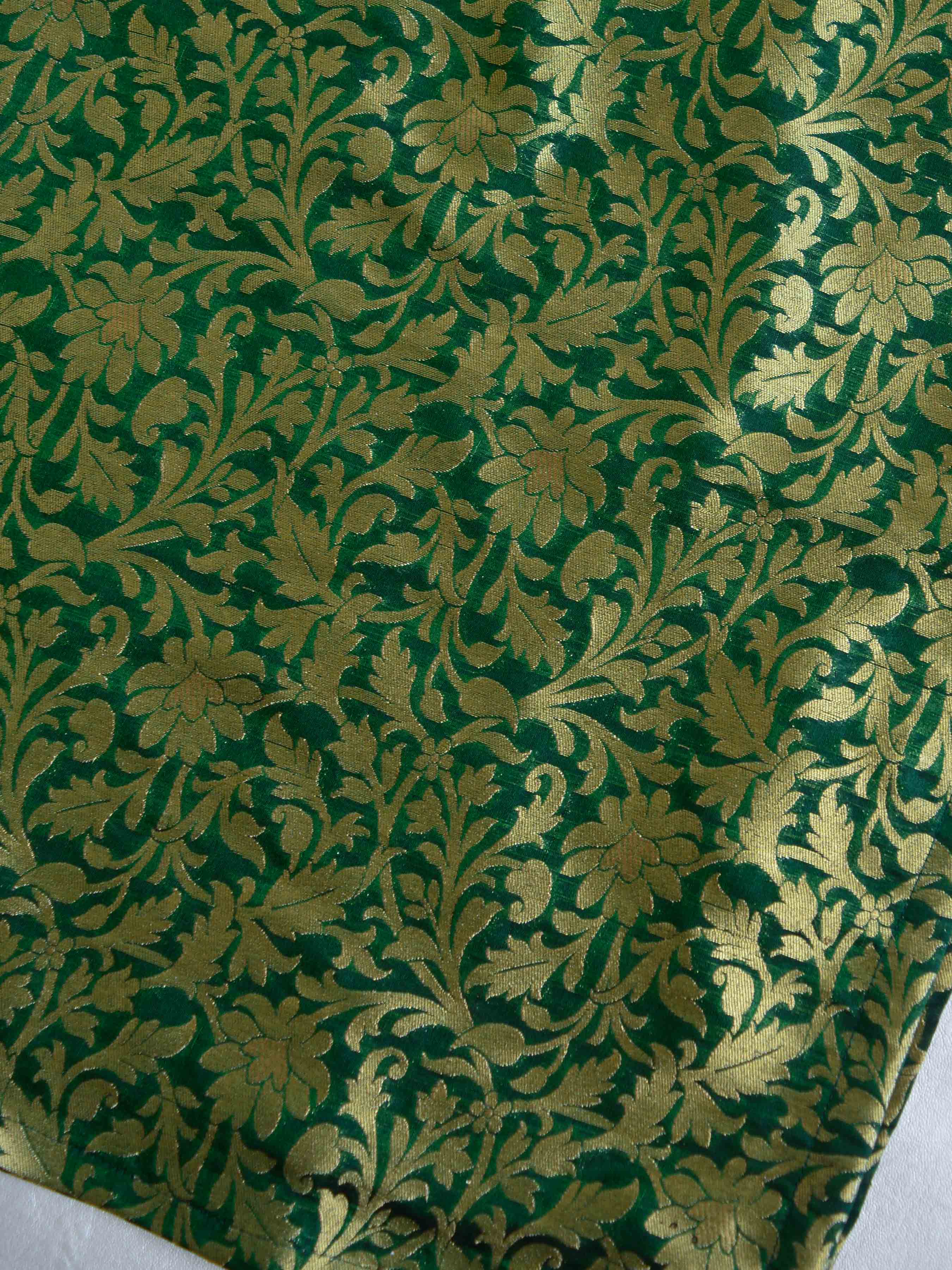 Banarasee Silk Brocade Salwar Kameez Fabric With Hand-Embroidered Dupatta-Green & Wine