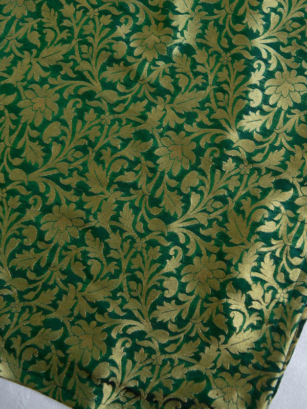 Banarasee Silk Brocade Salwar Kameez Fabric With Hand-Embroidered Dupatta-Green & Wine