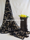 Banarasee Chiffon Blend Saree With Floral Print Sequins Border & Silk Blouse-Black