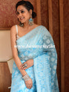 Banarasee Cotton Silk Jamdani Saree With Resham & Zari Design-Blue