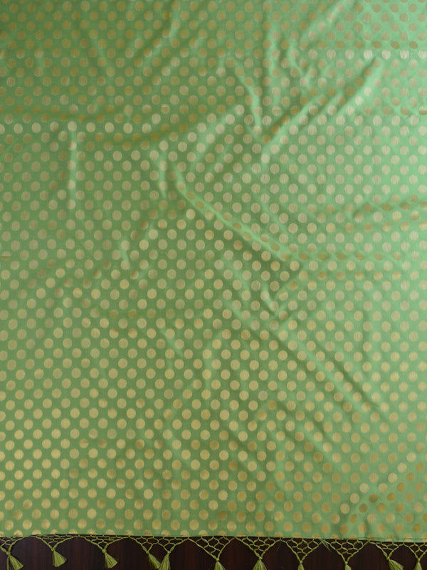 Banarasee Handwoven Polka Dot Semi Silk Saree-Light Green