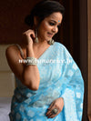 Banarasee Cotton Silk Jamdani Saree With Resham & Zari Design-Blue