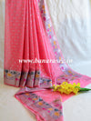 Banarasee Semi-Chiffon Saree With Silver Buti Design & Floral Meena Border-Pink