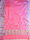 Banarasee Semi-Chiffon Saree With Silver Buti Design & Floral Meena Border-Pink