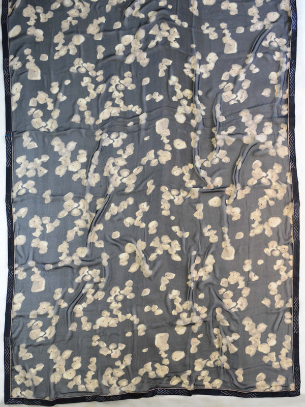 Banarasee Chiffon Blend Saree With Floral Print Sequins Border & Silk Blouse-Black