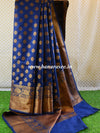 Banarasee Cotton Silk  Saree With Antique Zari Buti & Border-Deep Blue