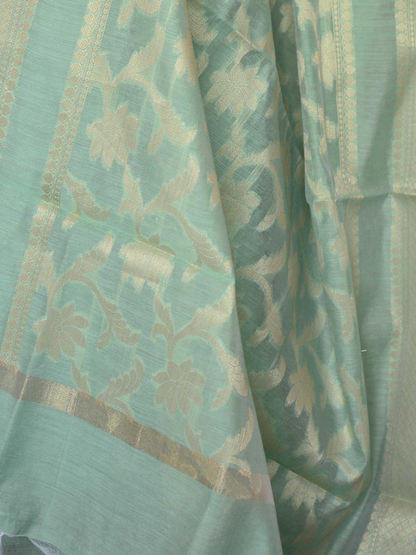 Banarasee Chanderi Cotton Plain Salwar Kameez  Fabric With Jaal Dupatta-Light Green
