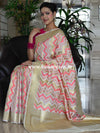 Banarasee Pure Silk Saree With Zig-Zag Design-White