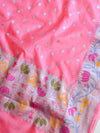 Banarasee Semi-Chiffon Saree With Silver Buti Design & Floral Meena Border-Pink