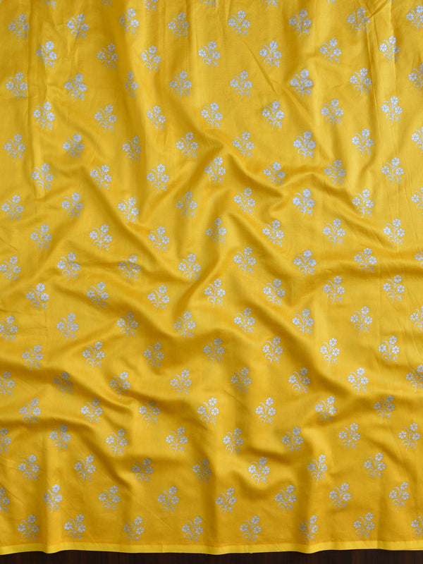Banarasee Chanderi Salwar Kameez Silver Buta Fabric With Silver Dupatta-Yellow