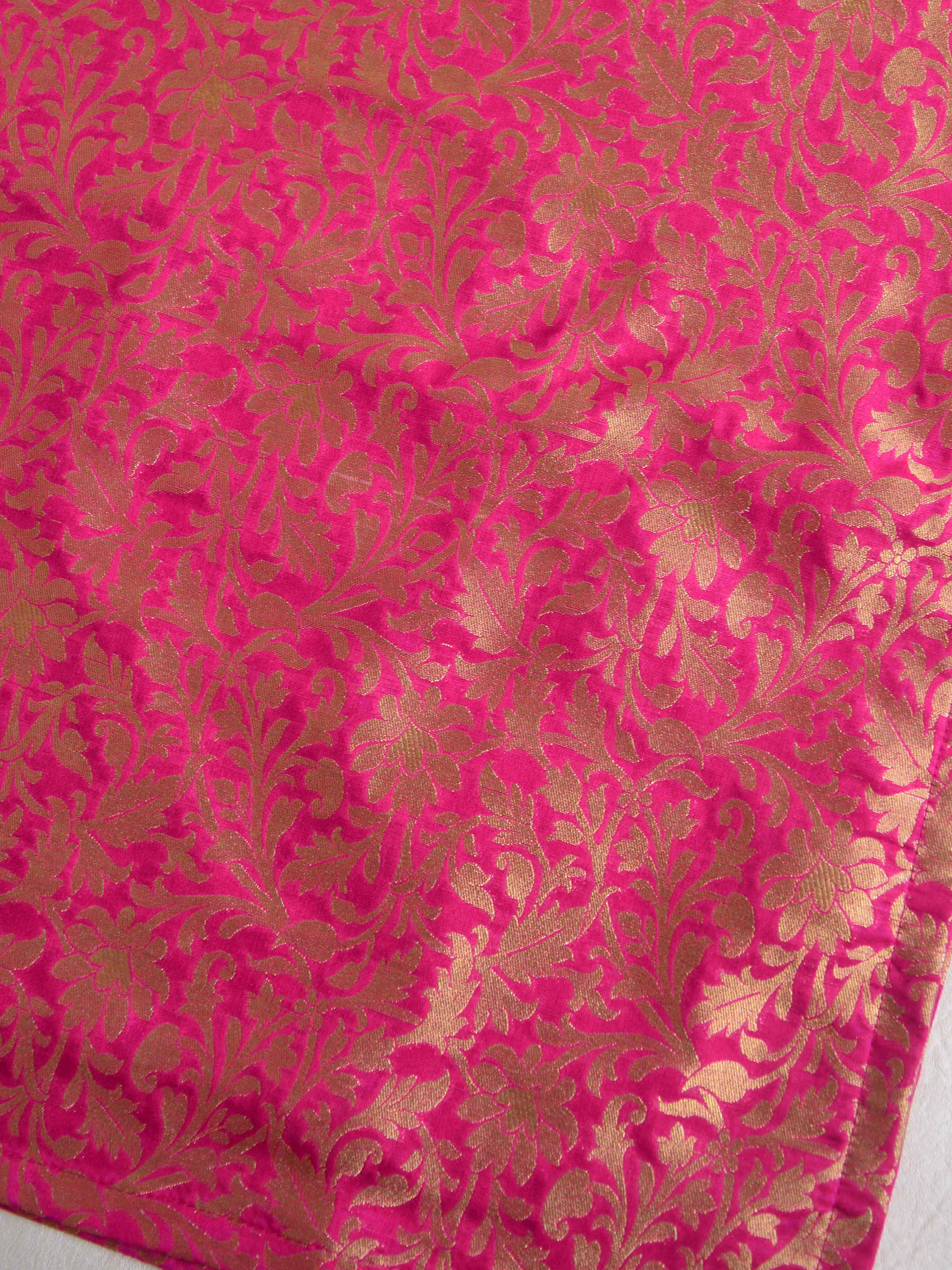 Banarasee Silk Brocade Salwar Kameez Fabric With Hand-Embroidered Dupatta-Hot Pink & Teal
