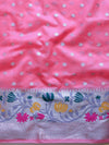 Banarasee Semi-Chiffon Saree With Silver Buti Design & Floral Meena Border-Pink