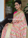 Banarasee Pure Silk Saree With Zig-Zag Design-White