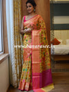 Banarasee Organza Mix Saree With Jaal Design & Floral Border-Yellow
