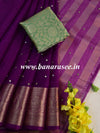 Banarasee Hand-Embroidered Mirror Work Organza Saree With Contrast Blouse-Purple