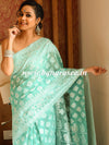 Banarasee Cotton Silk Jamdani Saree With Resham & Zari Design-Green
