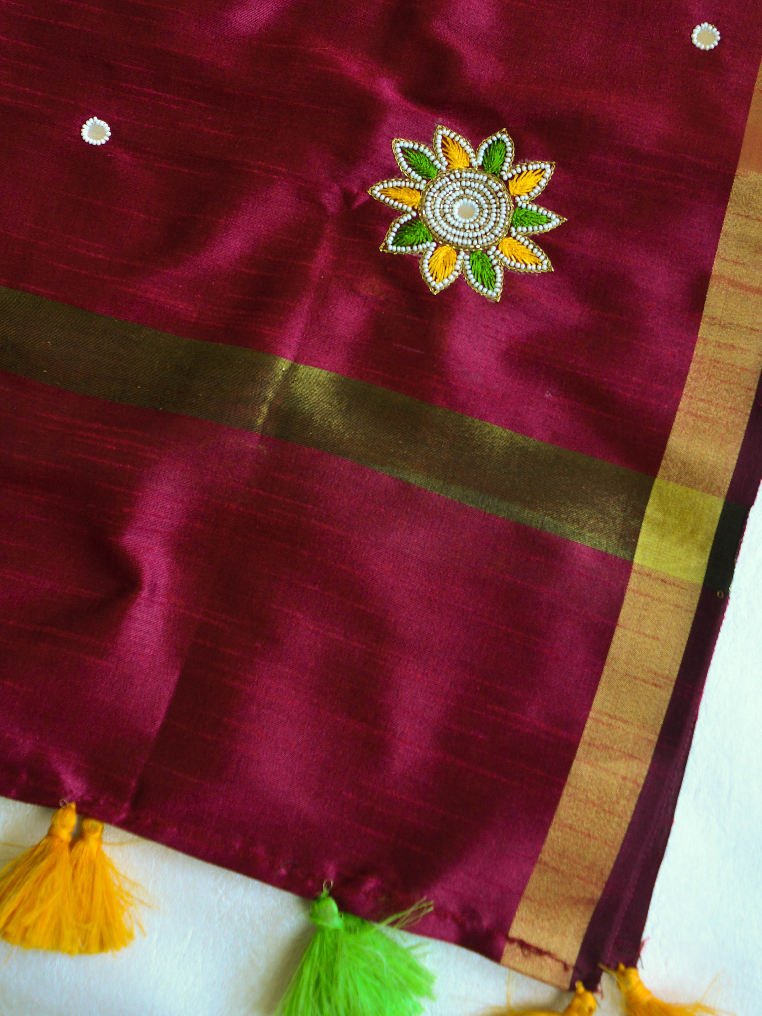 Banarasee Silk Brocade Salwar Kameez Fabric With Hand-Embroidered Dupatta-Green & Wine