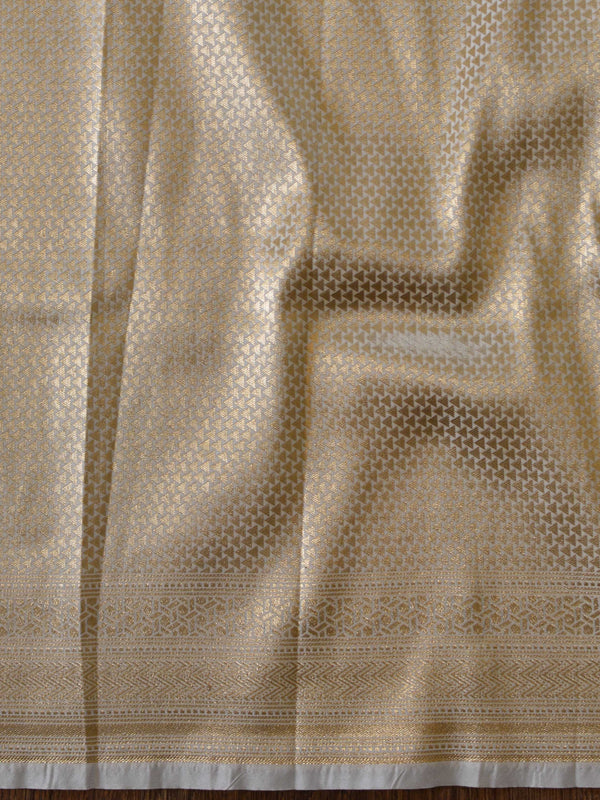 Banarasee Pure Silk Saree With Zig-Zag Design-White