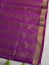 Banarasee Hand-Embroidered Mirror Work Organza Saree With Contrast Blouse-Purple