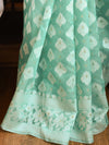 Banarasee Cotton Silk Jamdani Saree With Resham & Zari Design-Green