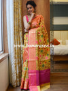 Banarasee Organza Mix Saree With Jaal Design & Floral Border-Yellow