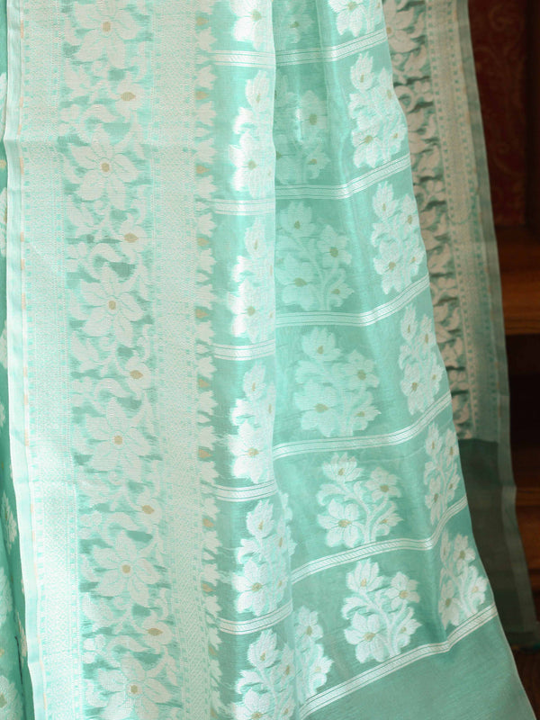 Banarasee Cotton Silk Jamdani Saree With Resham & Zari Design-Green