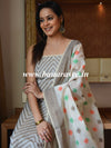 Banarasee Chanderi Cotton Salwar Kameez Fabric With Ghiccha Work-White