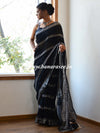 Banarasee Linen Cotton Bagru Hand-Block Printed Saree-Black