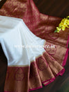 Banarasee Handwoven Semi Silk Saree With Contrast Zari Border-White & Maroon