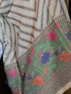 Banarasee Chanderi Cotton Salwar Kameez Fabric With Ghiccha Work-White