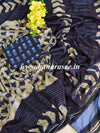 Banarasee Silk Blend Saree With Batik Print & Contrast Blouse-Blue & White