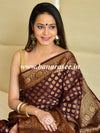 Banarasee Handwoven Semi Silk Saree With Antique Zari Buti Design-Brown