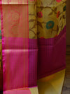 Banarasee Organza Mix Saree With Jaal Design & Floral Border-Yellow