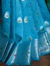 Banarasee Organza Mix Saree With Silver Zari Buta & Dual Color Design-Green & Blue