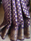 Banarasee Handwoven Semi Silk Saree With Antique Zari Buti Design-Brown