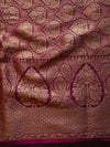 Banarasee Handwoven Semi Silk Saree With Contrast Zari Border-White & Maroon