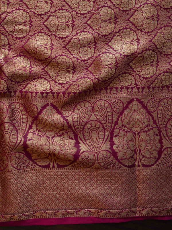 Banarasee Handwoven Semi Silk Saree With Contrast Zari Border-White & Maroon