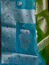 Banarasee Organza Mix Saree With Silver Zari Buta & Dual Color Design-Green & Blue