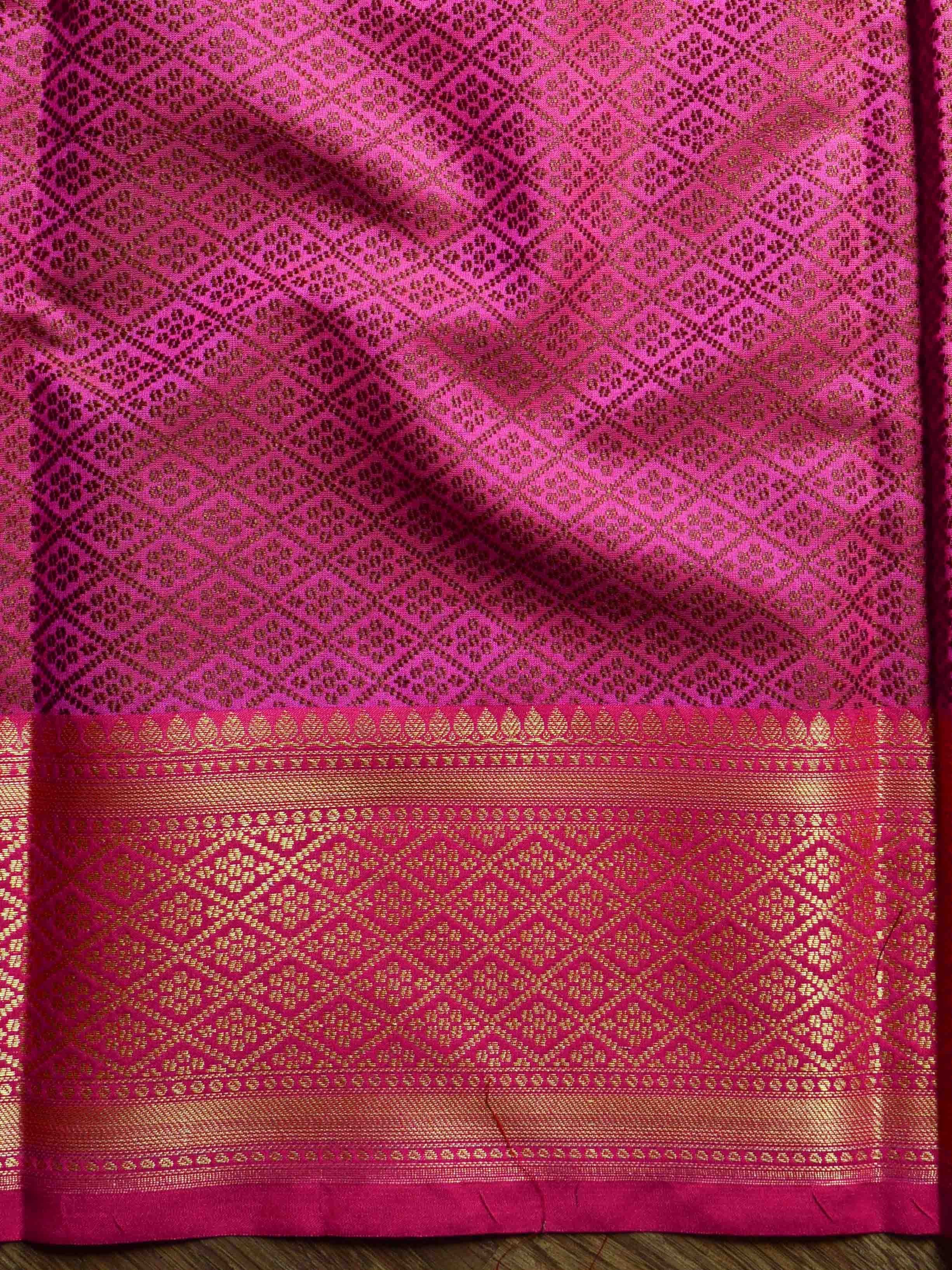 Banarasee Organza Mix Saree With Jaal Design & Floral Border-Yellow
