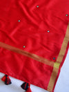 Banarasee Brocade Salwar Kameez Fabric With Art Silk Mirror-Work Dupatta-Black & Red