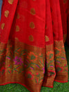 Banarasee Pure Chiffon Sari With Resham & Zari Work-Red