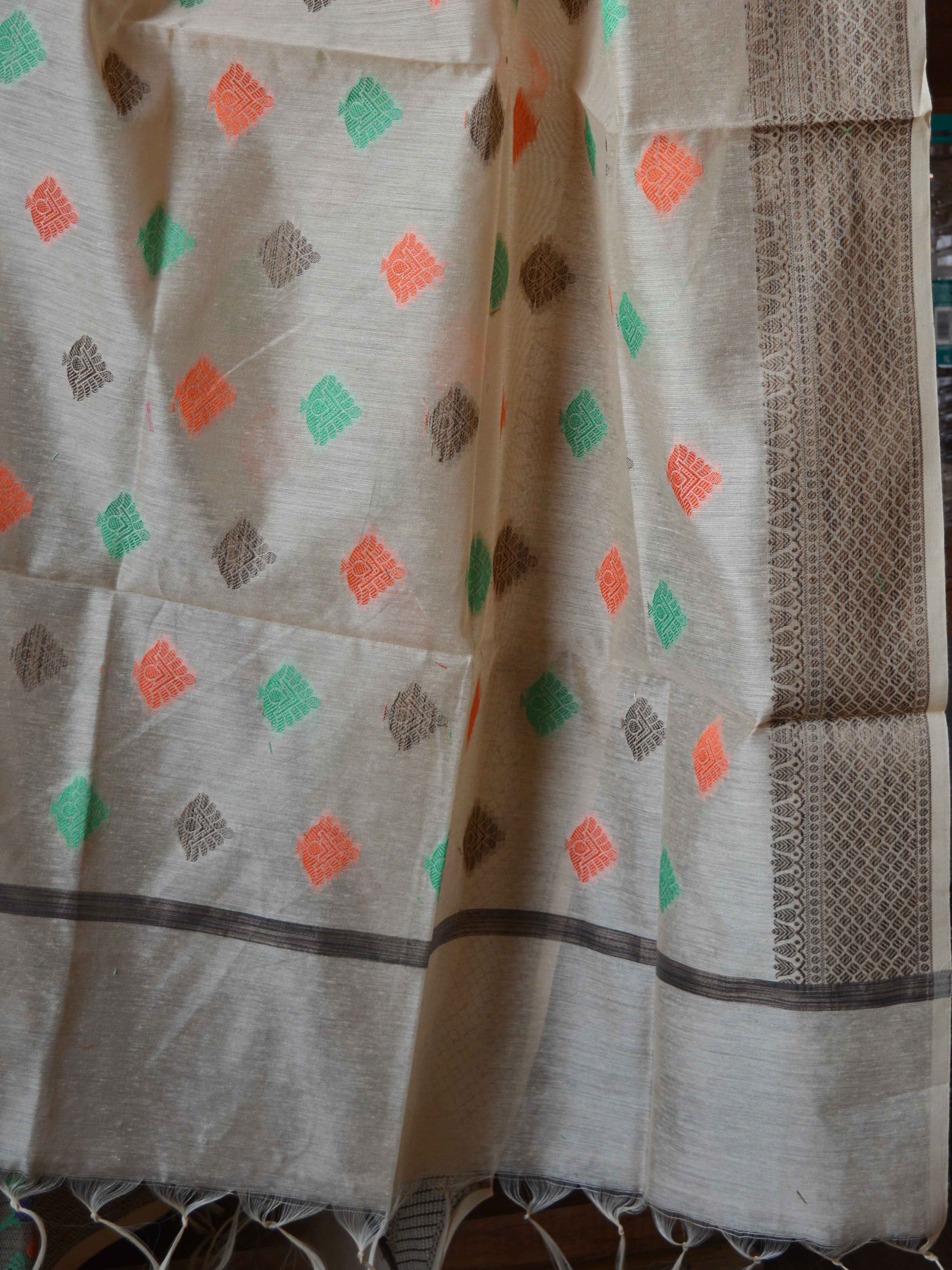 Banarasee Chanderi Cotton Salwar Kameez Fabric With Ghiccha Work-Beige