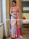 Banarasee Organza Mix Saree With Jaal Design & Floral Border-White