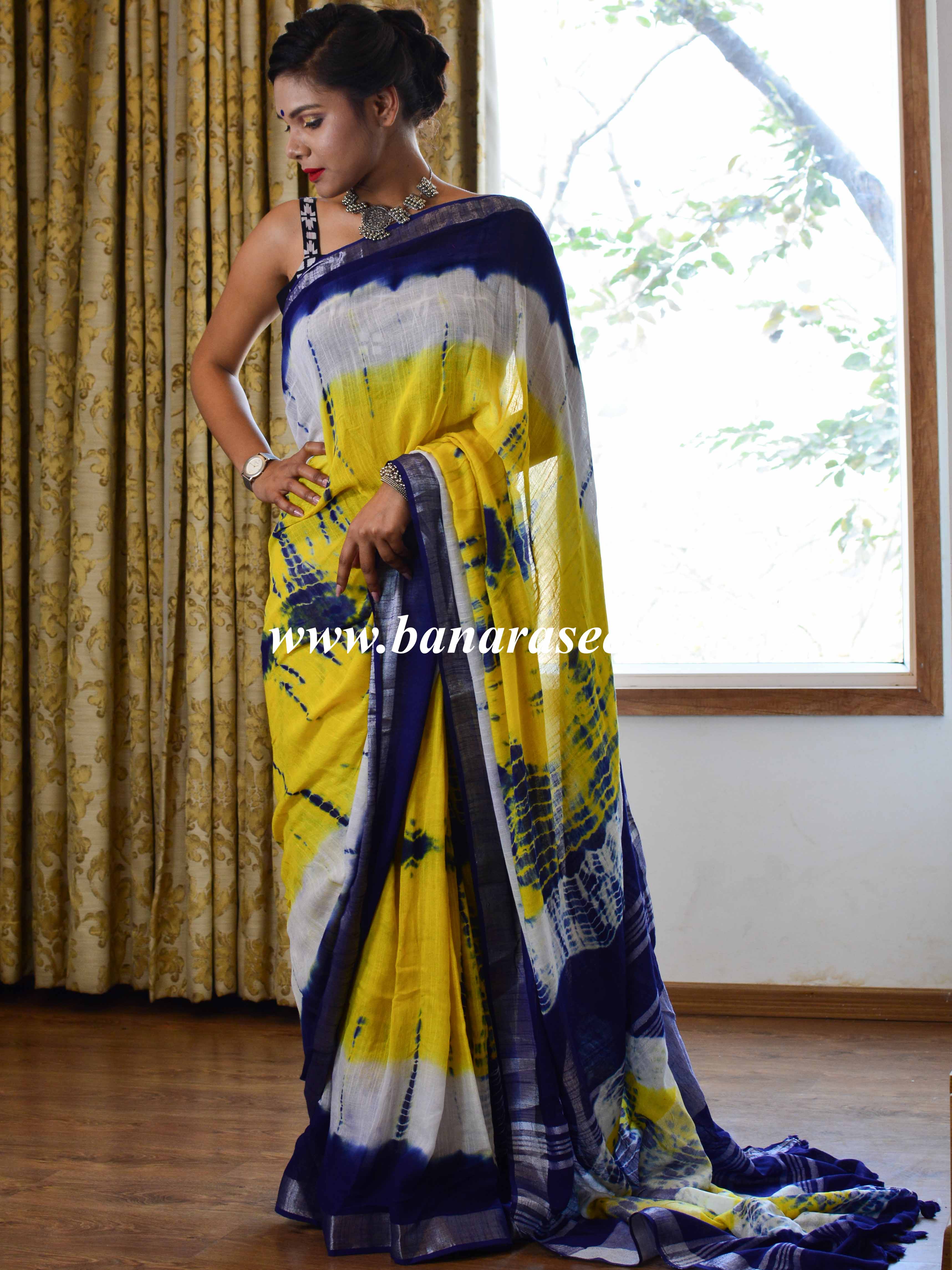 Banarasee Linen Cotton Shibori Dyed Saree-Multicolor