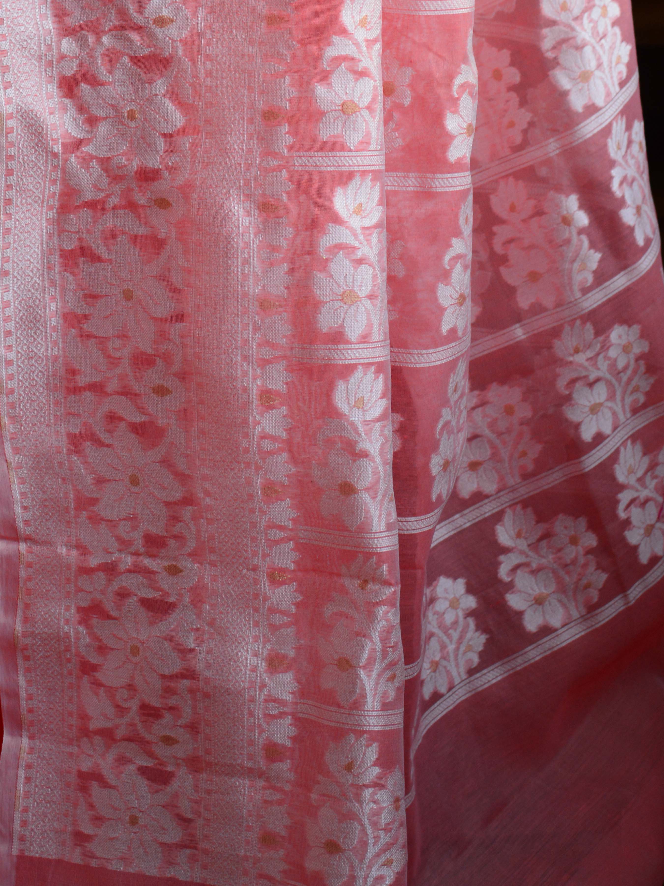 Banarasee Cotton Silk Jamdani Saree With Resham & Zari Design-Pink