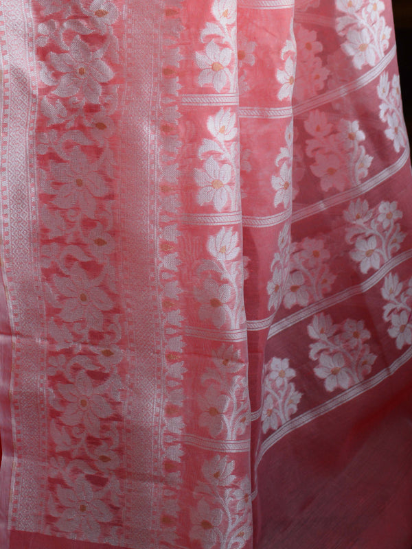 Banarasee Cotton Silk Jamdani Saree With Resham & Zari Design-Pink