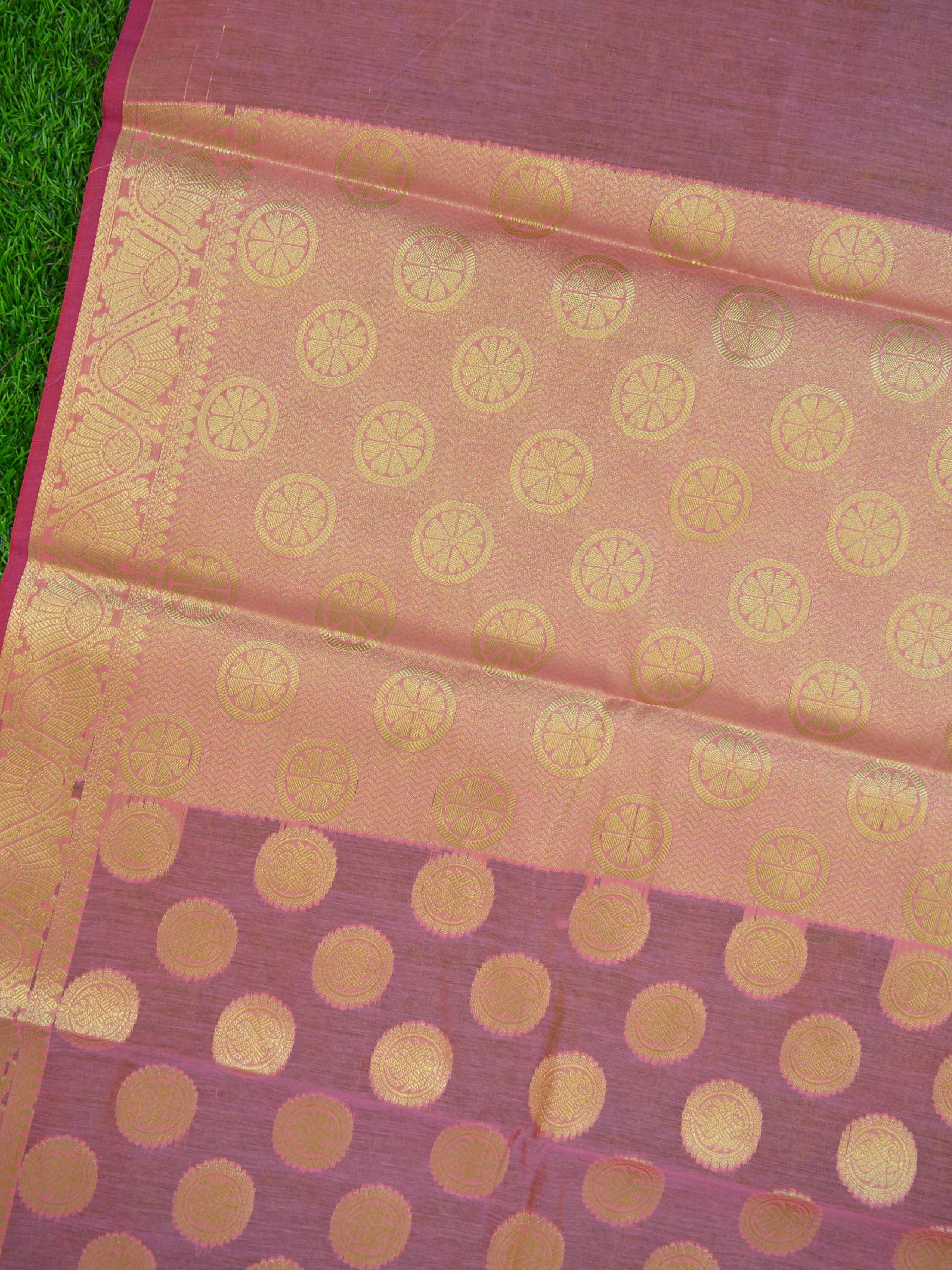 Banarasee Cotton Silk Mix Saree With Buta Design-Peach