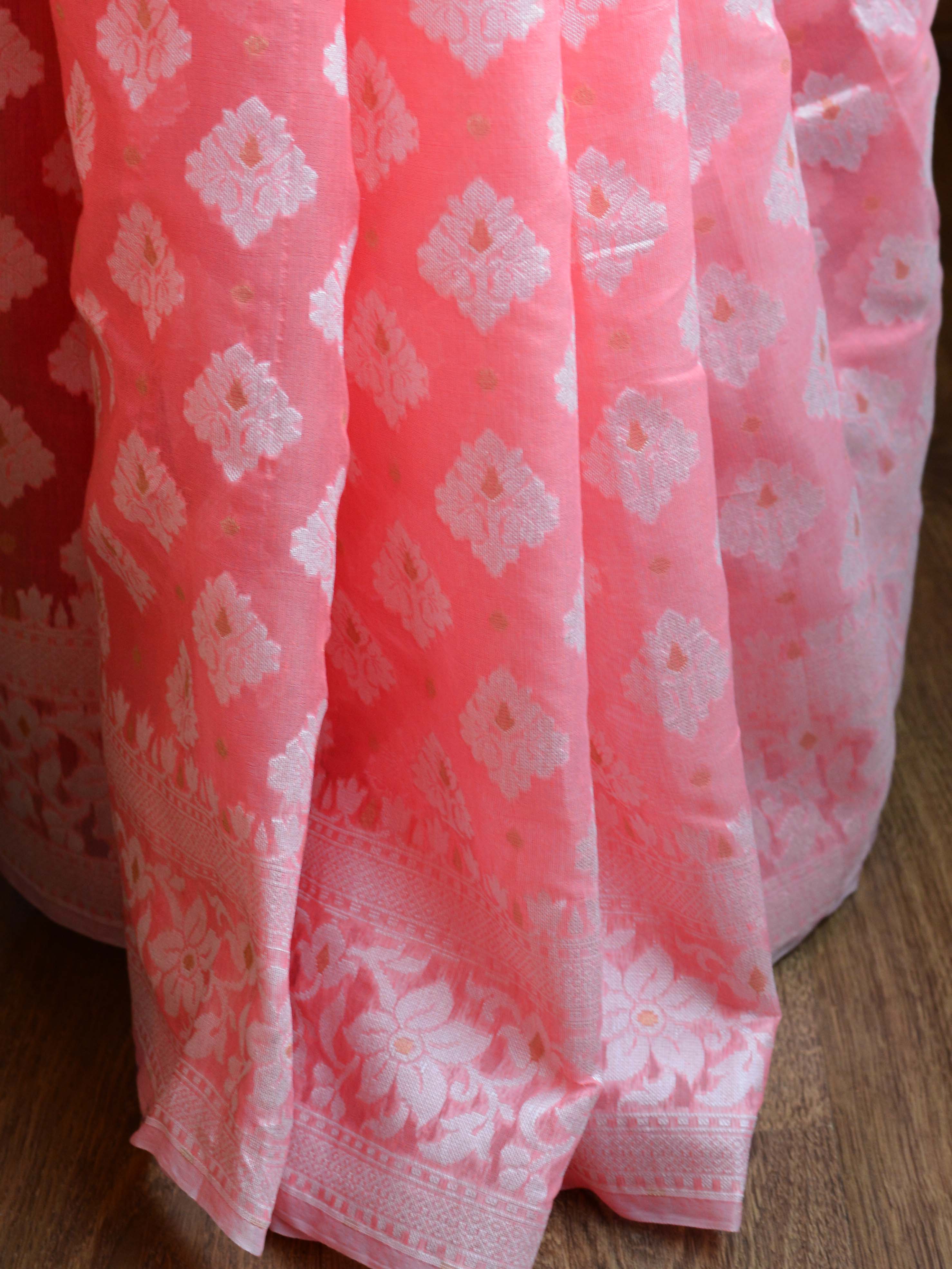Banarasee Cotton Silk Jamdani Saree With Resham & Zari Design-Pink