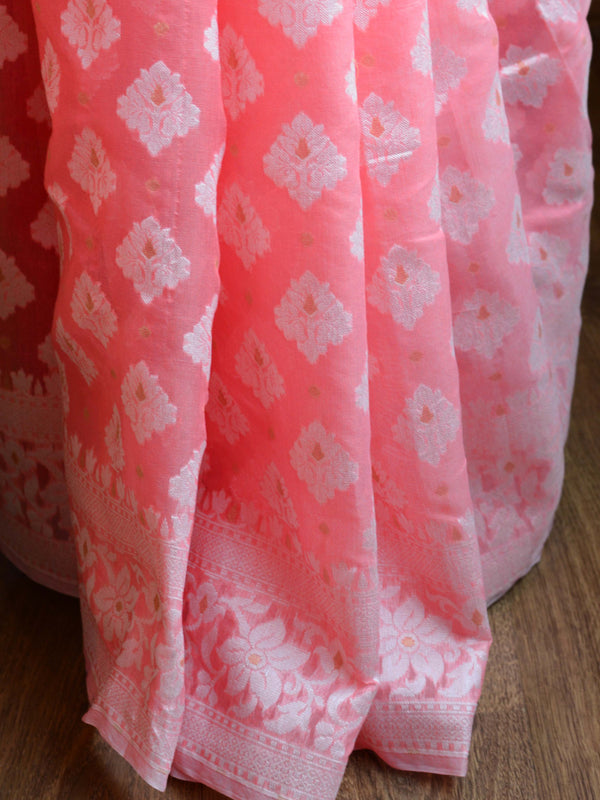 Banarasee Cotton Silk Jamdani Saree With Resham & Zari Design-Pink