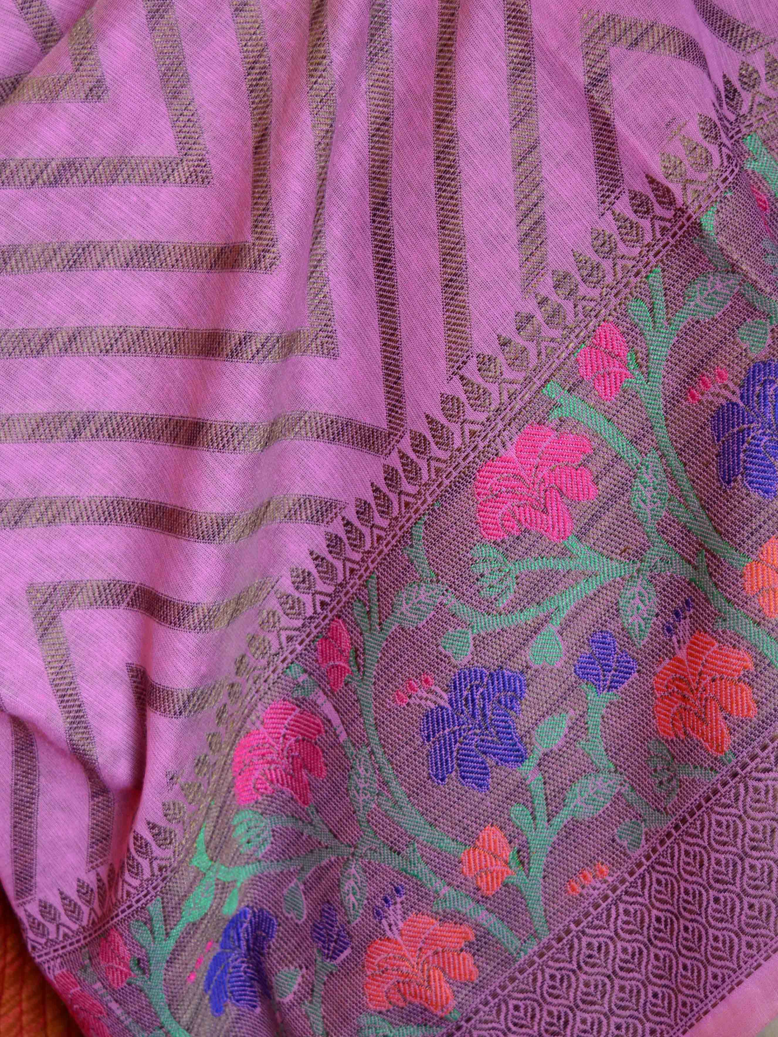 Banarasee Chanderi Cotton Salwar Kameez Fabric With Ghiccha Work-Pink